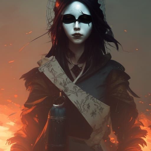 Mistress of Ravens with Doll Mask in Dark Fantasy