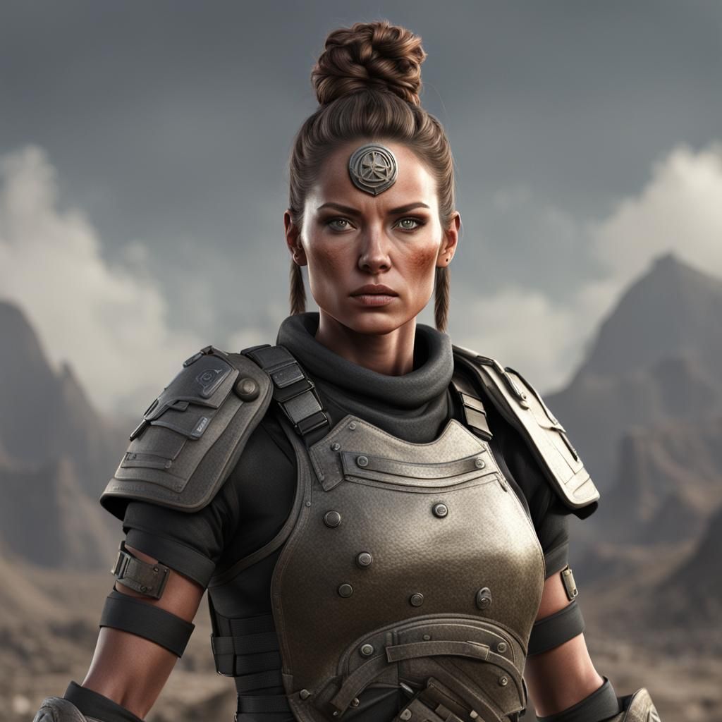 Modern Warrior Woman: Photorealistic Digital Rendering