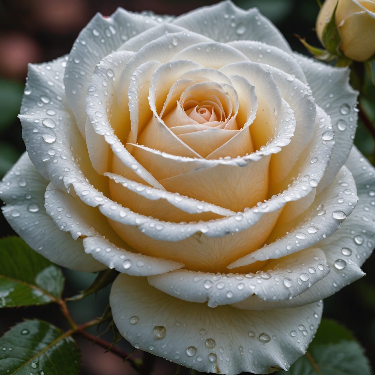 Stunning White Rose with Water Droplets