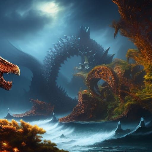 Fantastical Sea Monster with Spiked Shell