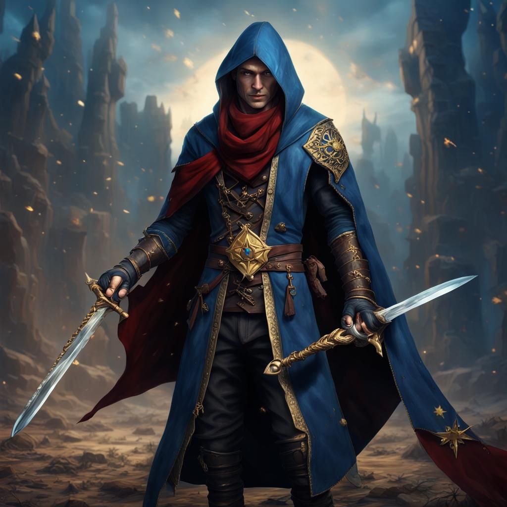 Medieval Assassin with Swords, Detailed Matte Painting