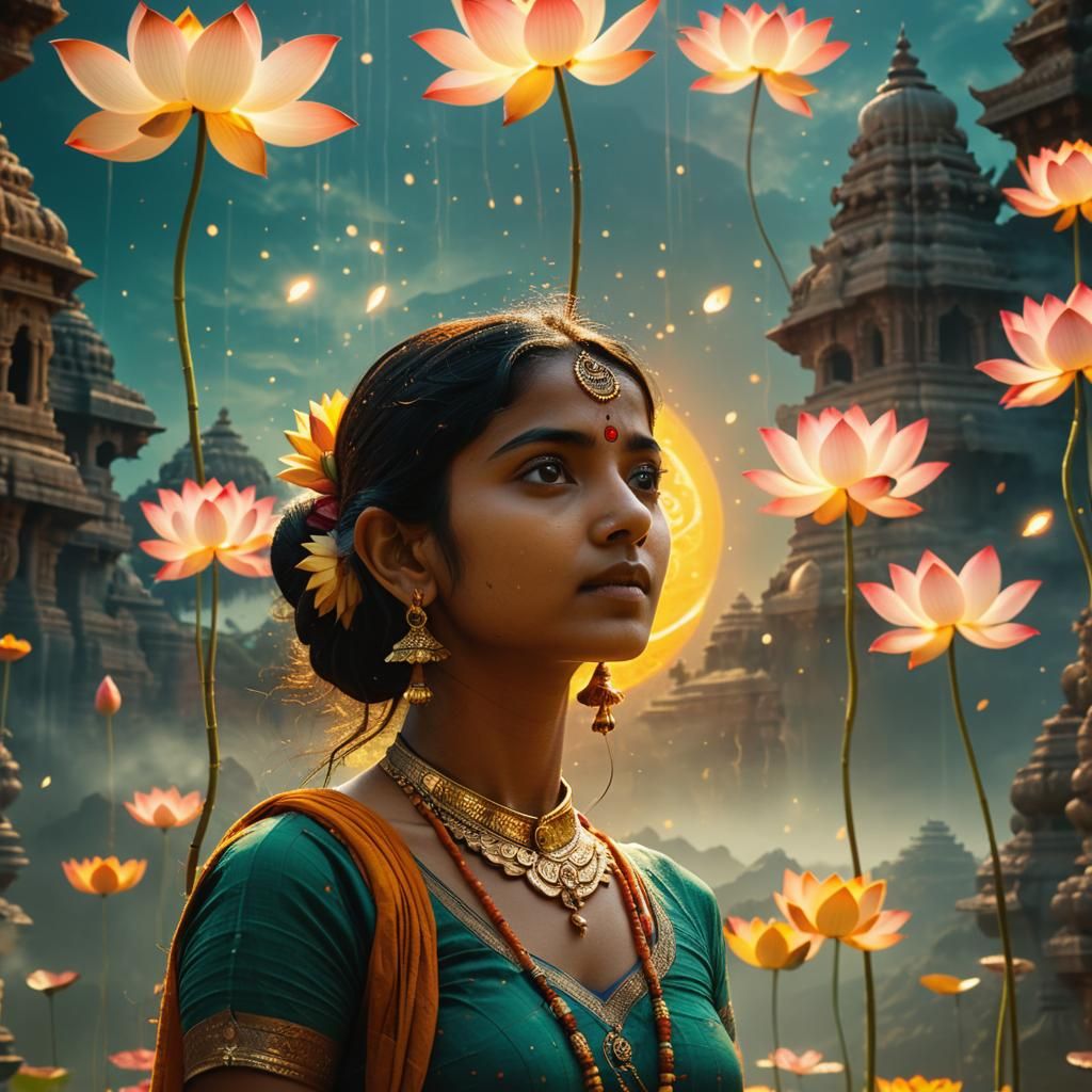 Ethereal Goddesss Surrounded by Celestial Lotuses