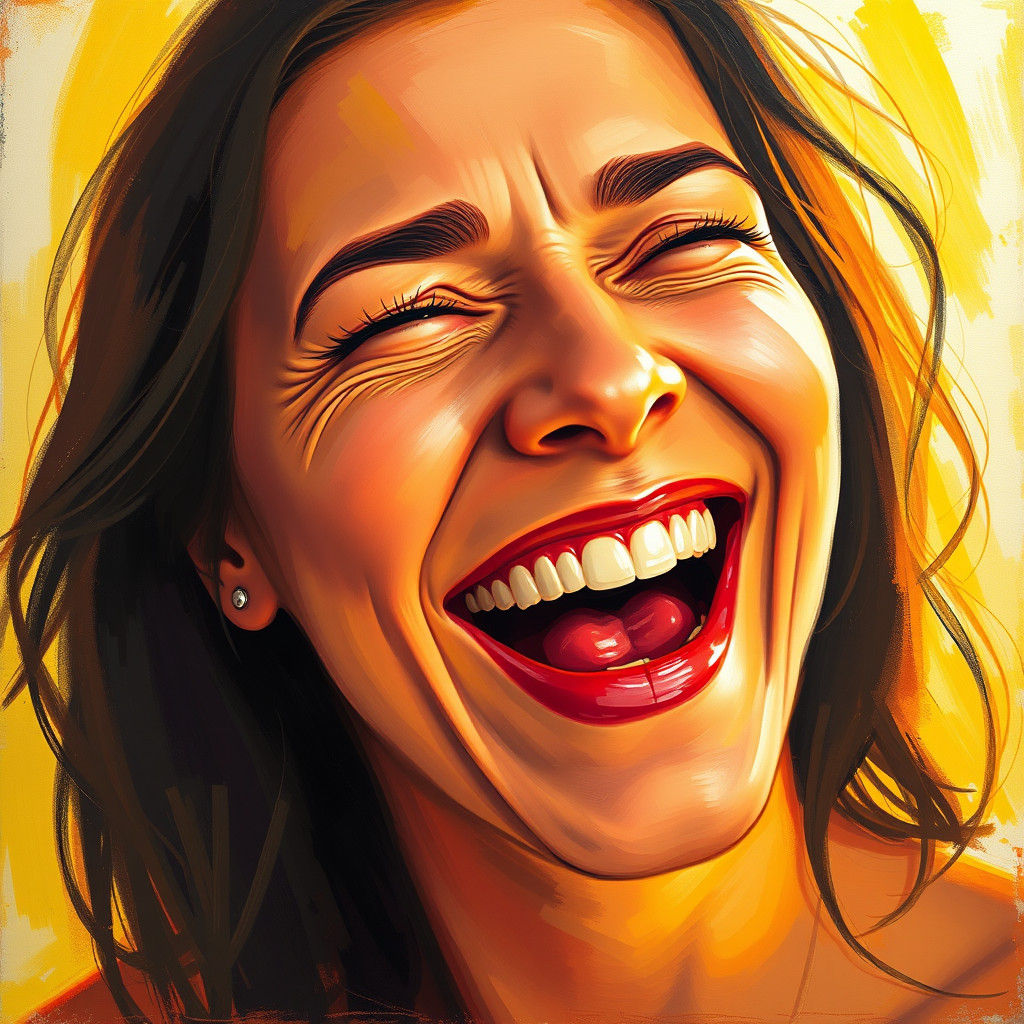 Joyful Woman's Laughter in Impressionist Style