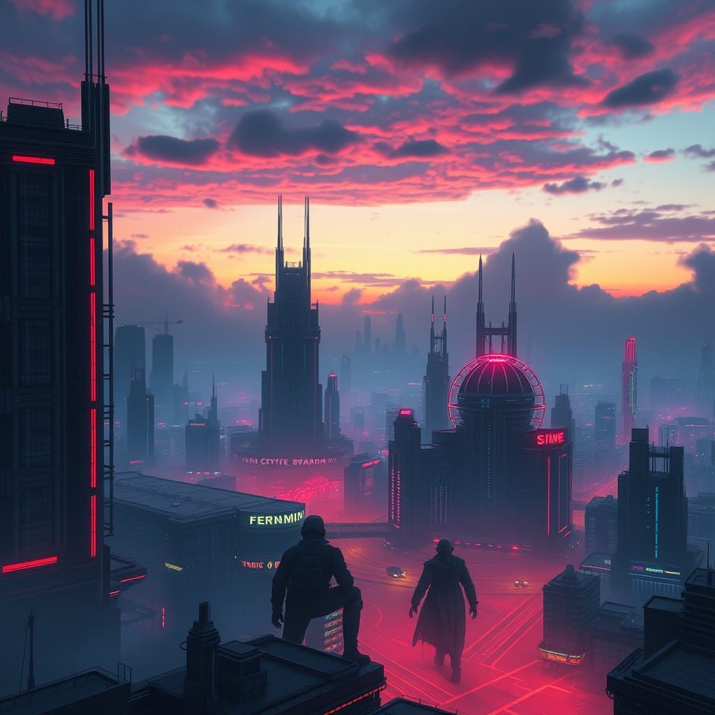 Cyberpunk Cityscape with Neon Lights in 3D Rendered Style