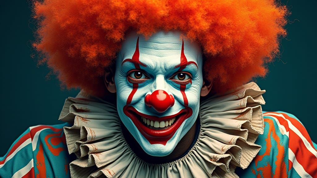 Man in Clown Costume in Photorealistic Pop Art Style