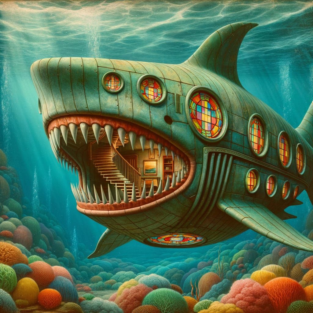 Ethereal Shark Mansion Glides Through Vibrant Coral Reef