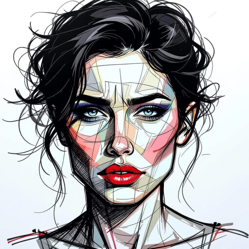 Passionate Portrait of a Woman in Scribble Ink