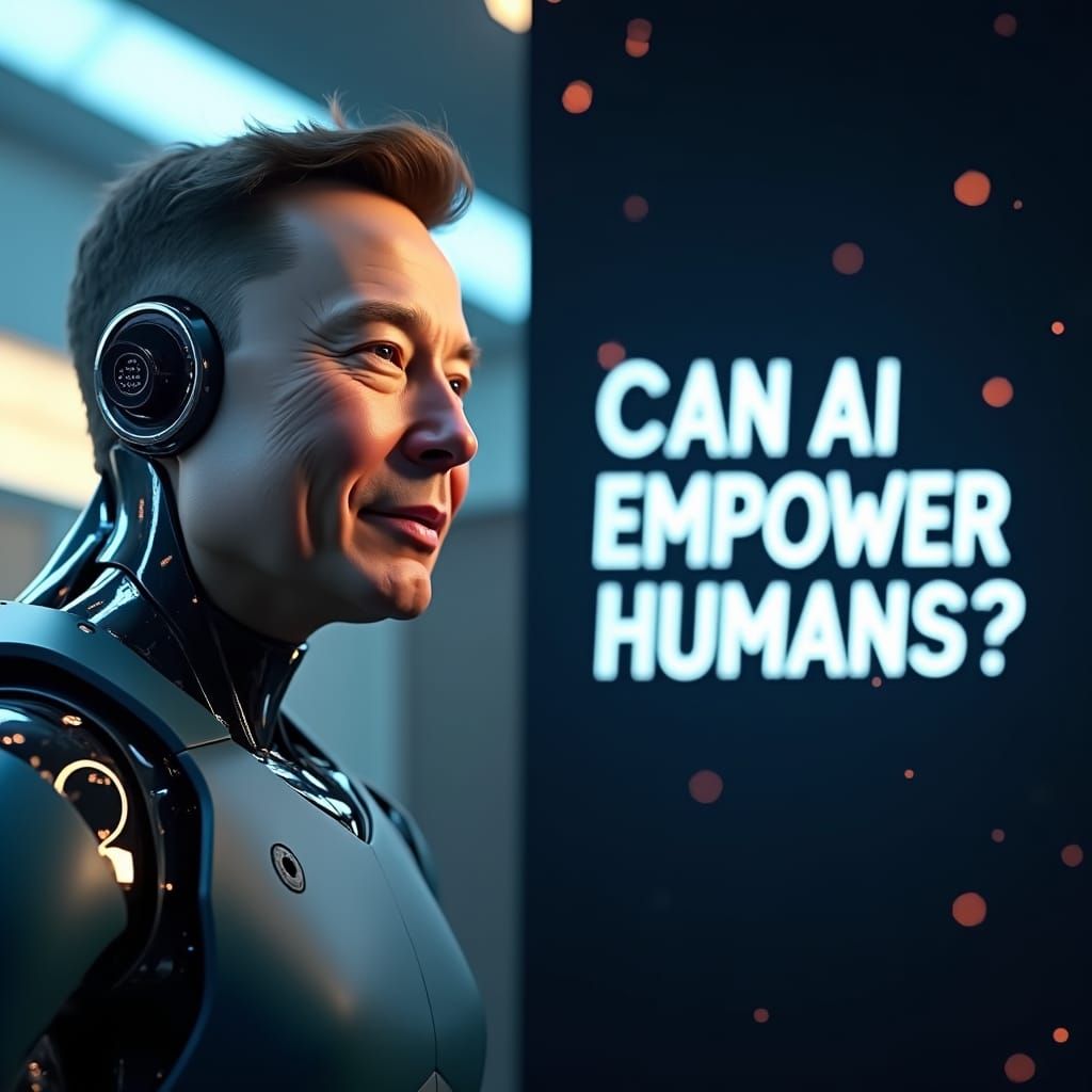 Elon Musk and AI Robot in Split-Screen Design