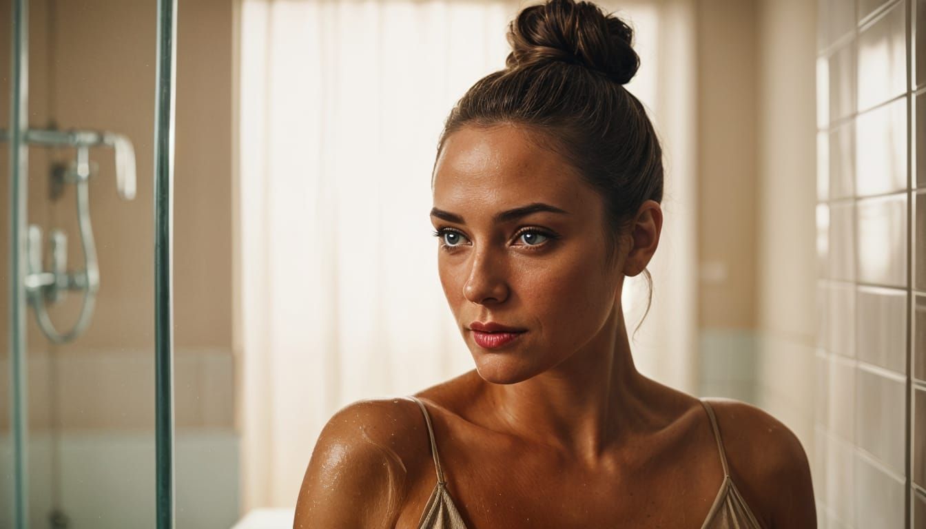 Portrait of a Smiling Latin Woman in Bathroom