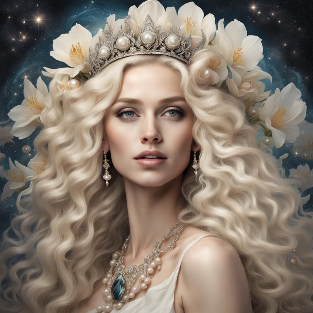 Celestial Woman with Flower Crown, Digital Art