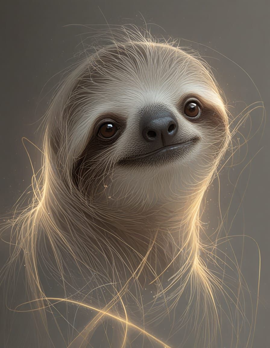 Minimalist Line Drawing of a Sloth with Drooling Hair