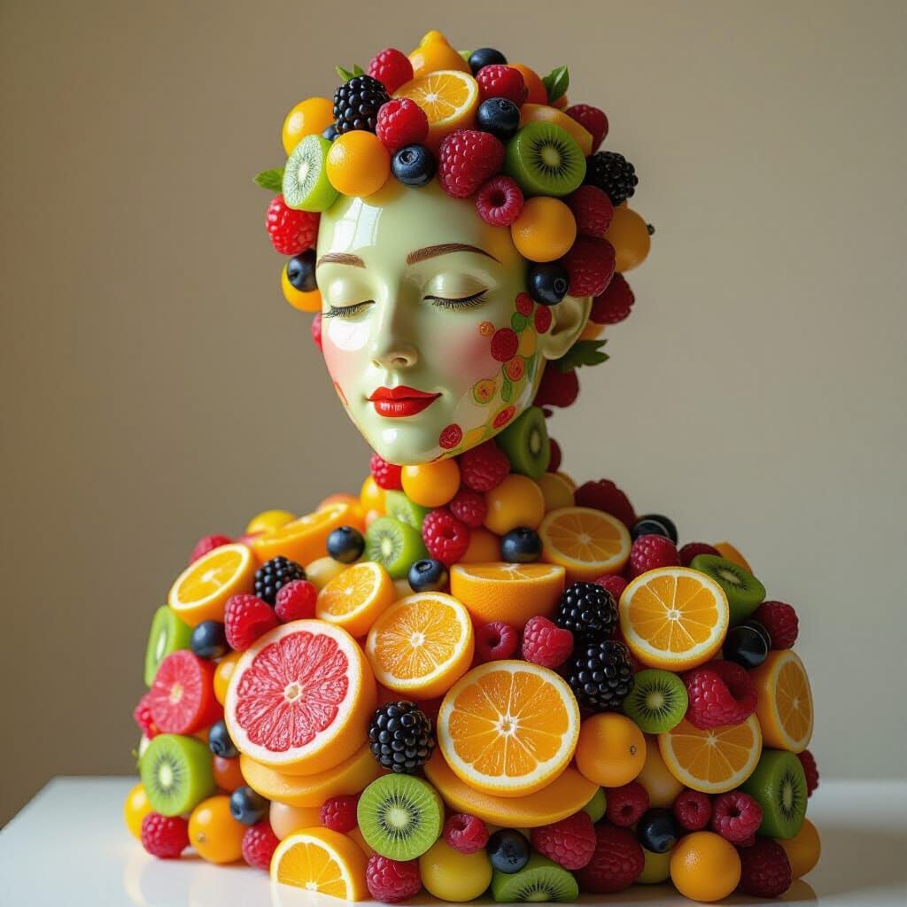 Whimsical Fruit Salad Human Sculpture