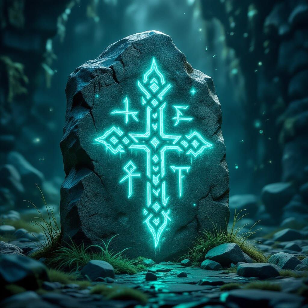Mystic Stone Slab with Glowing Runes