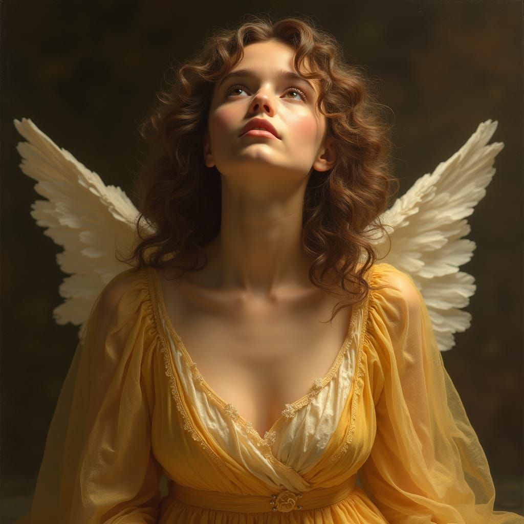 Angelic Woman in Golden Gown as Renaissance Art