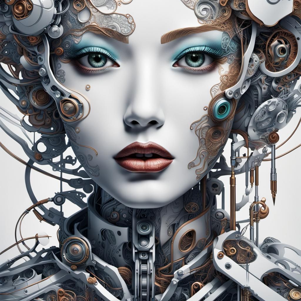 Surreal Portrait in Japanese Anime Style with Metallic Accen...