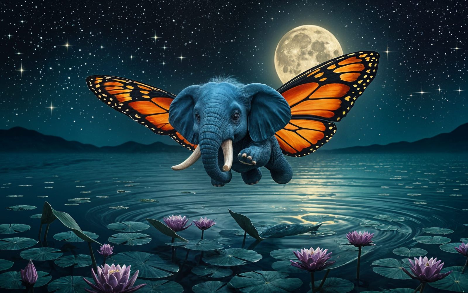 Blue Elephant Soars with Butterfly Wings