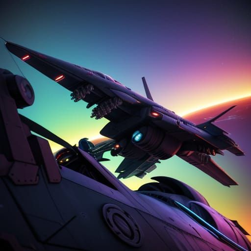 Captain Harlock Pilots the Arcadia in a Vibrant, Neon-Lit Su...