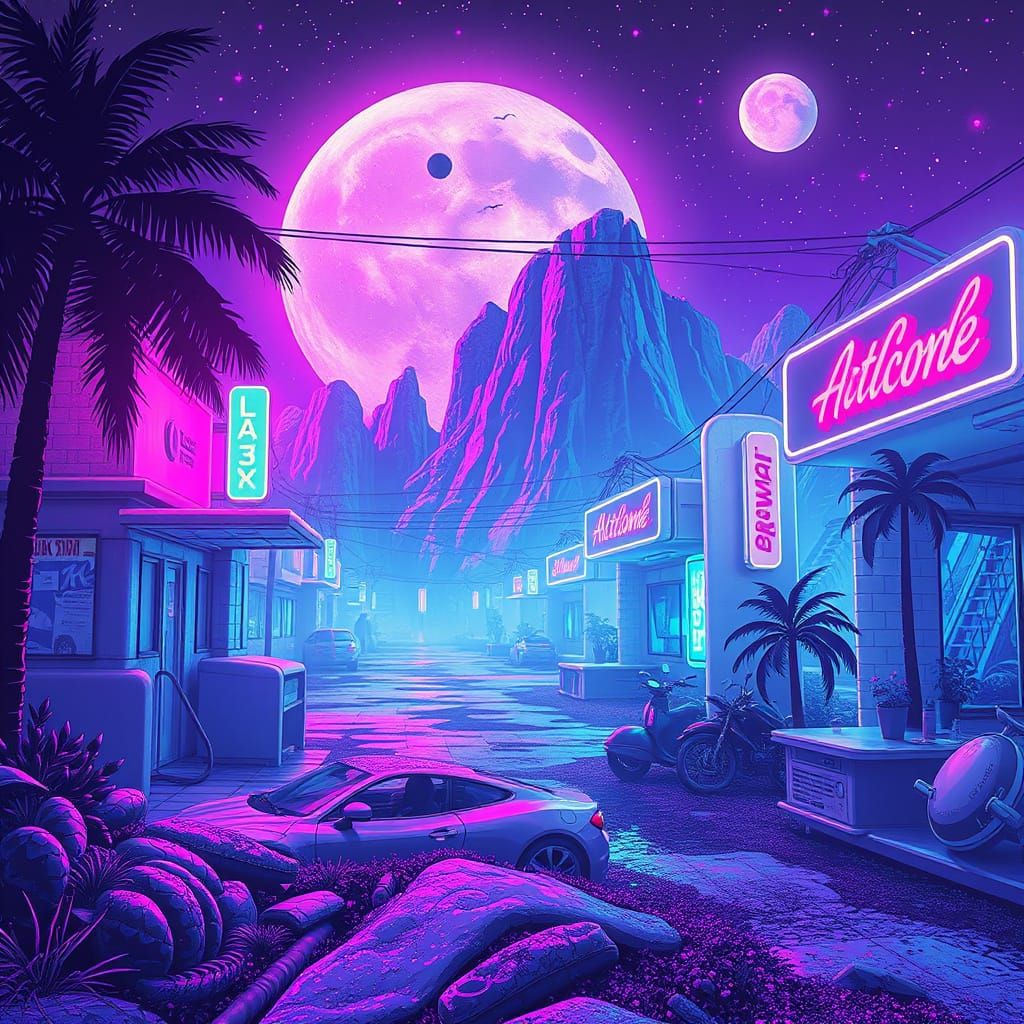 Surreal Neon Cityscape in Vibrant HDR Style