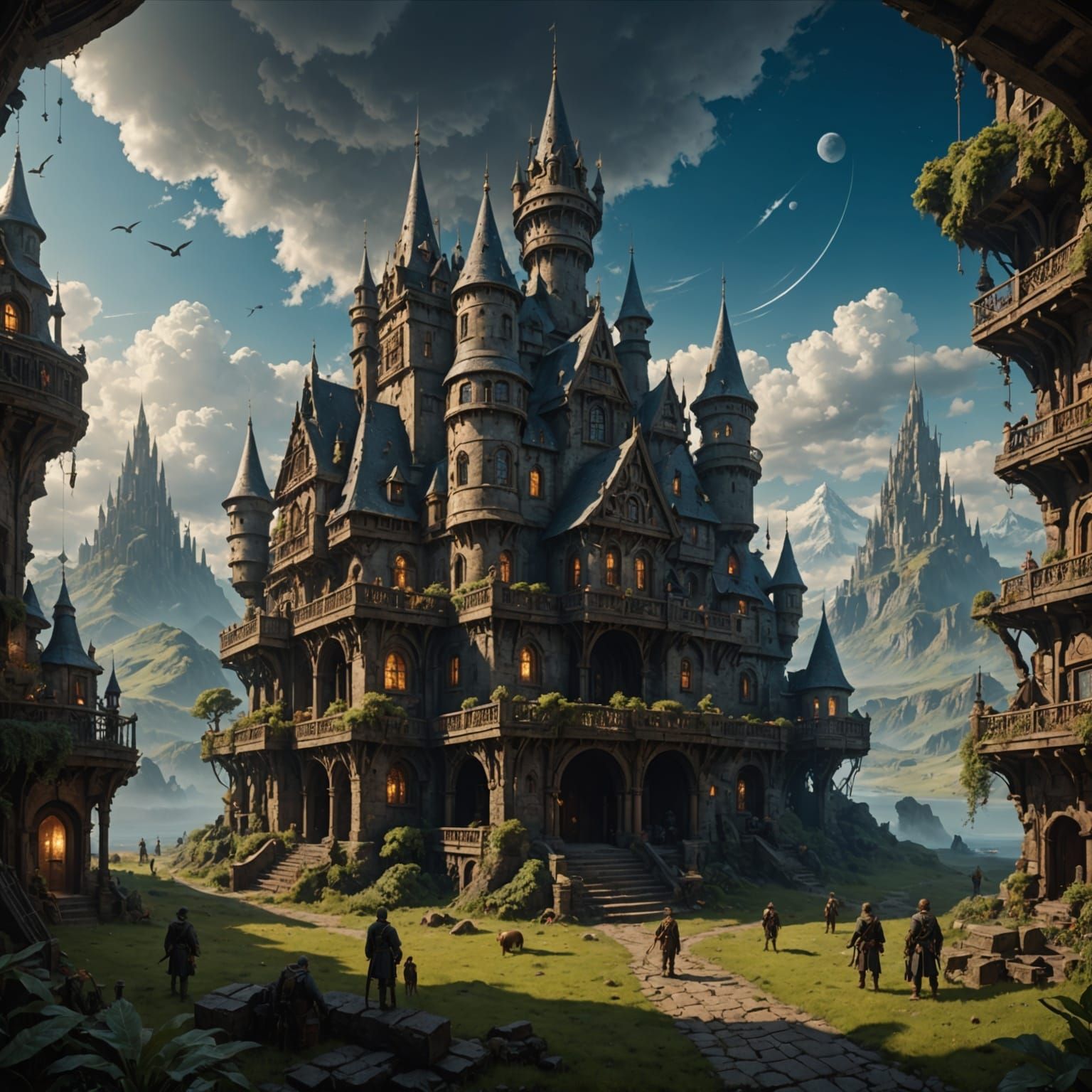 Epic Digital Castle Landscape in a Maximalist Style