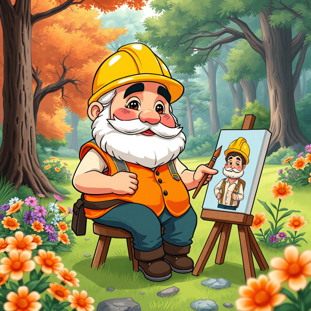 Chibi Geologist Painting Portrait in Lush Park