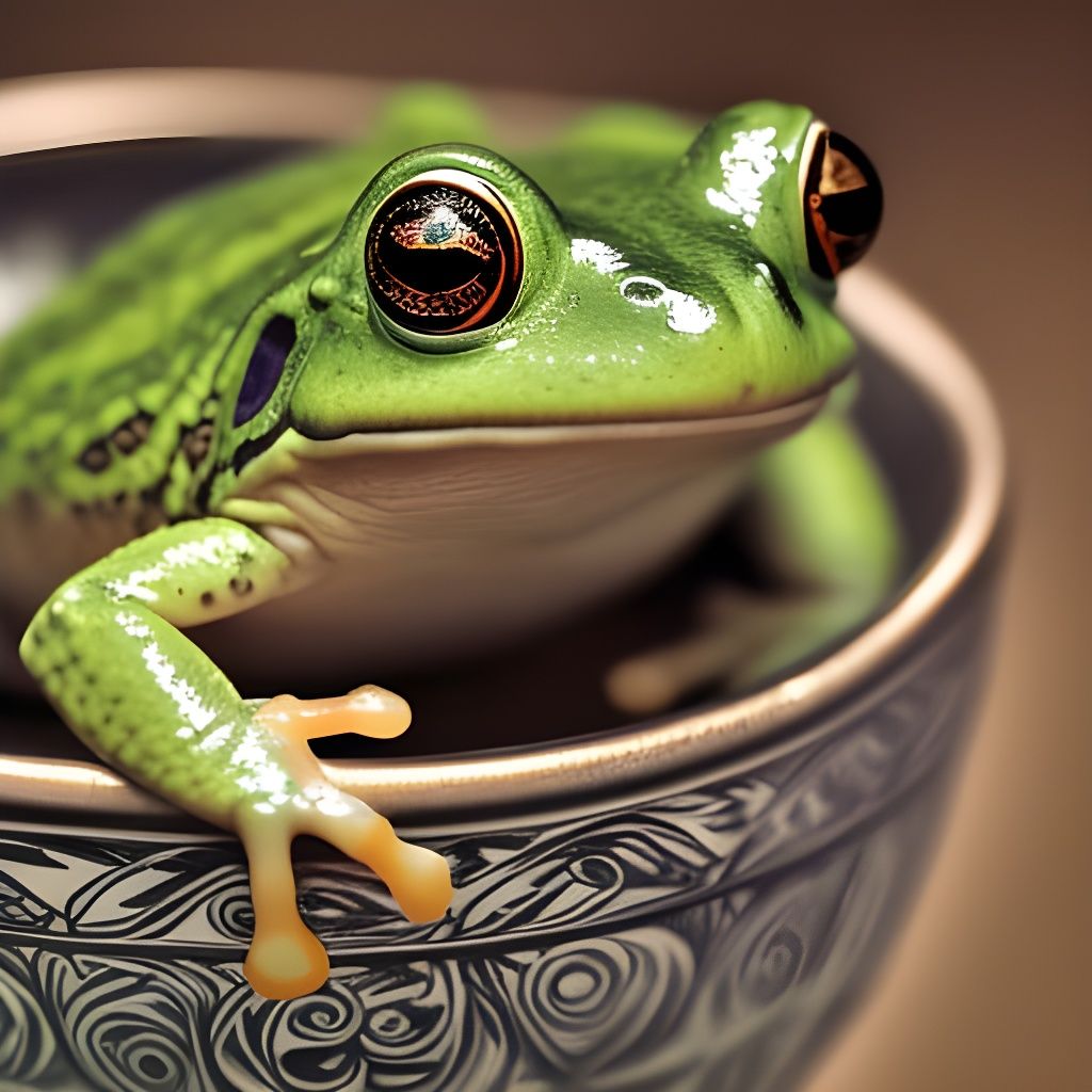 Macro Photo of Frog in Teacup
