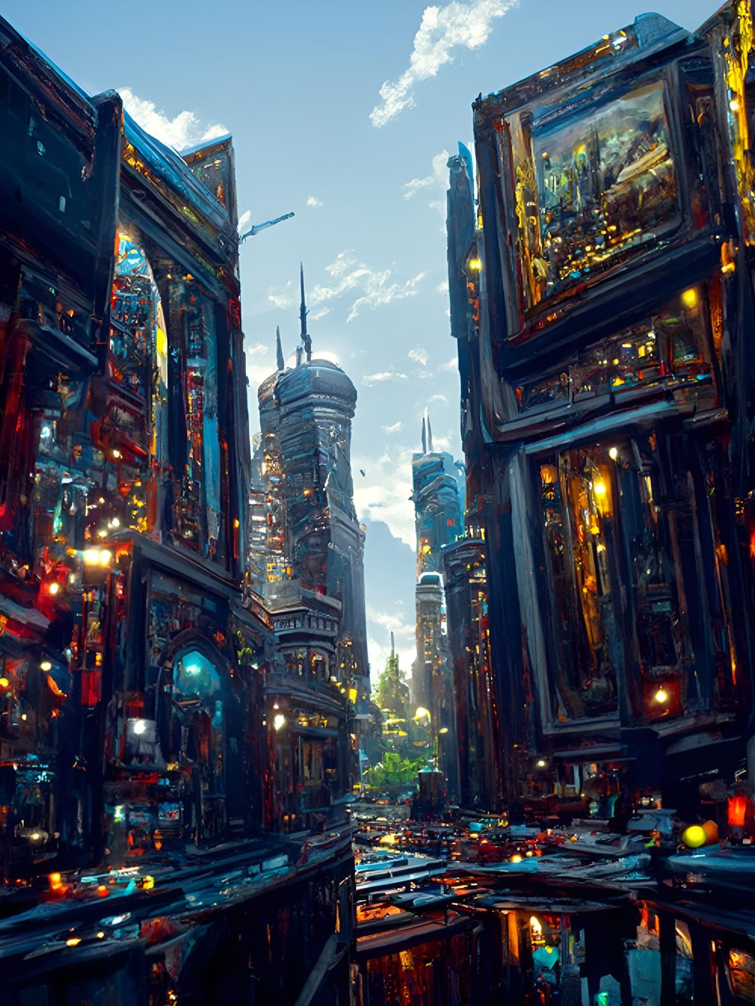 Advanced Cityscape Painting in Hyperrealism Style