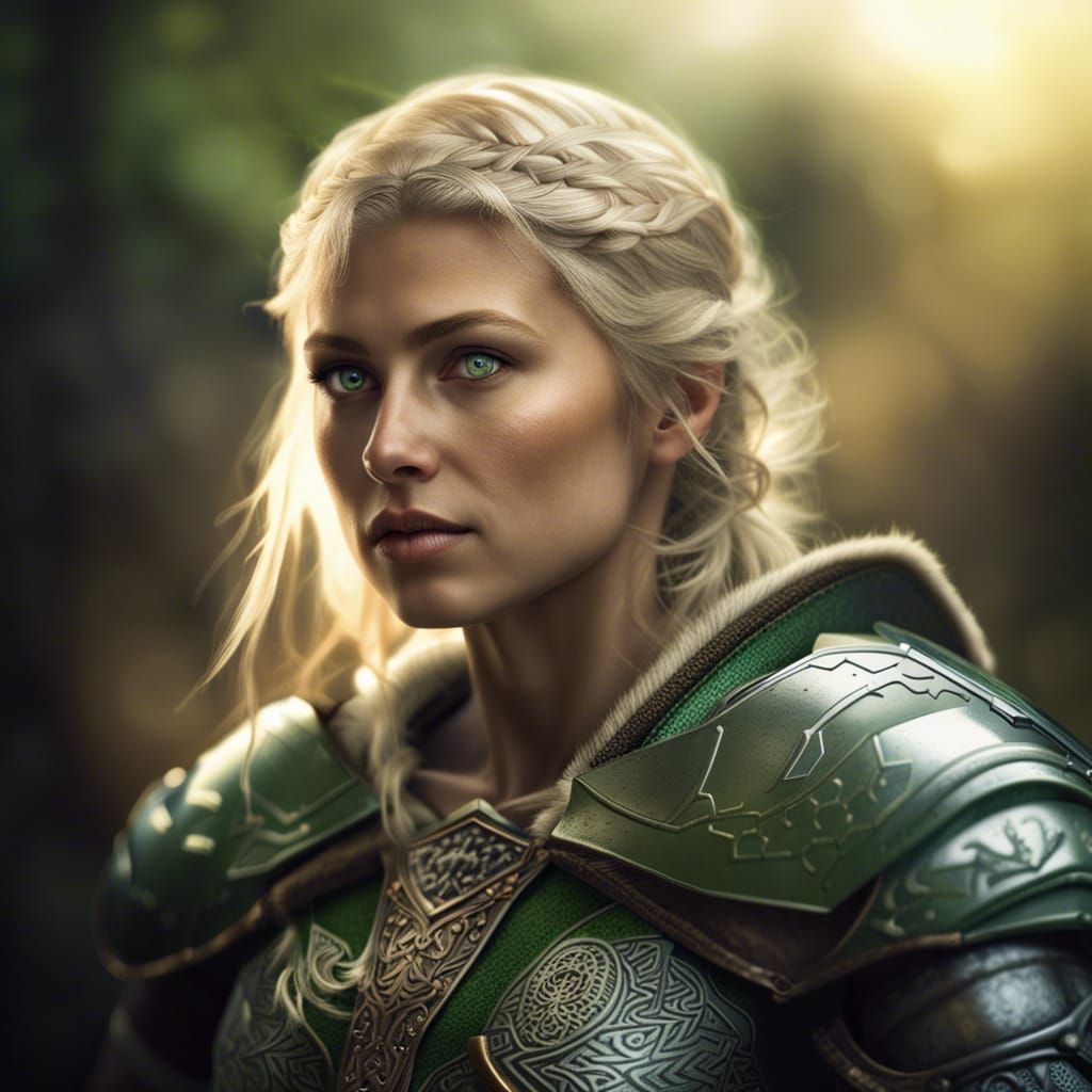 Nordic Valkyrie Knight with Green Eyes in HDR