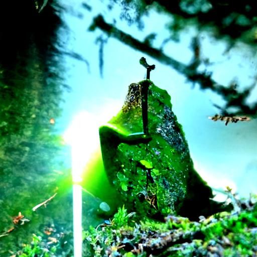 Sword in Stone Amidst Forest Sunlight