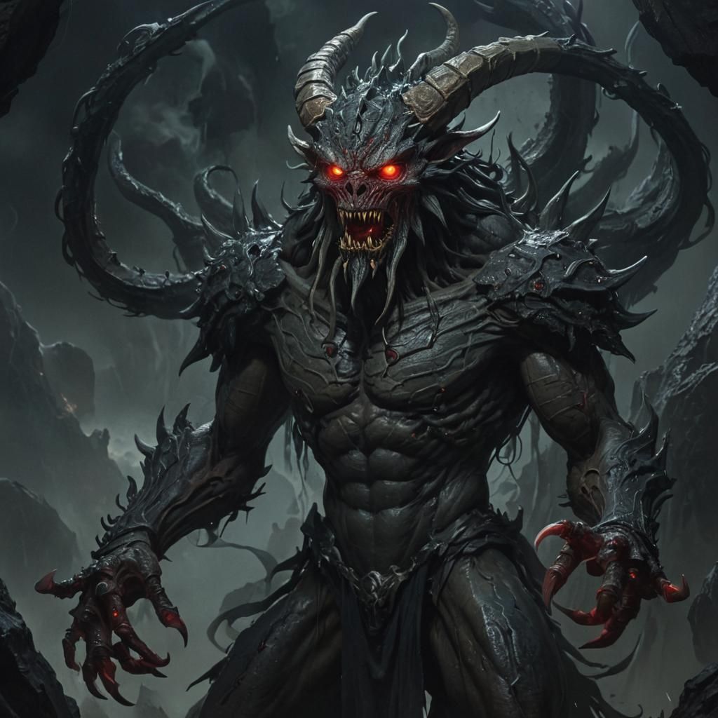 Nightmarish God at the Abyss Edge in Dark Fantasy Style