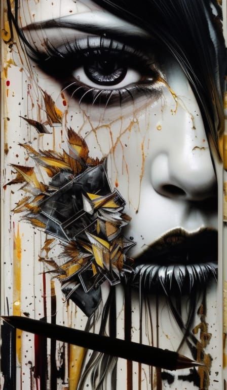 Dystopian Goddess with Gray Eyeliner in Dark Colors