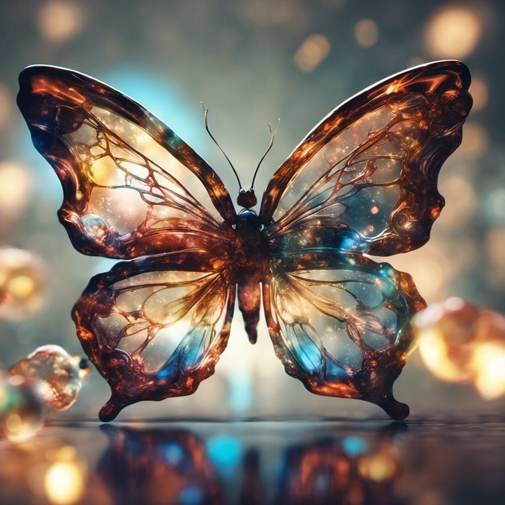 Glowing Glass Butterfly with Cosmic Energy