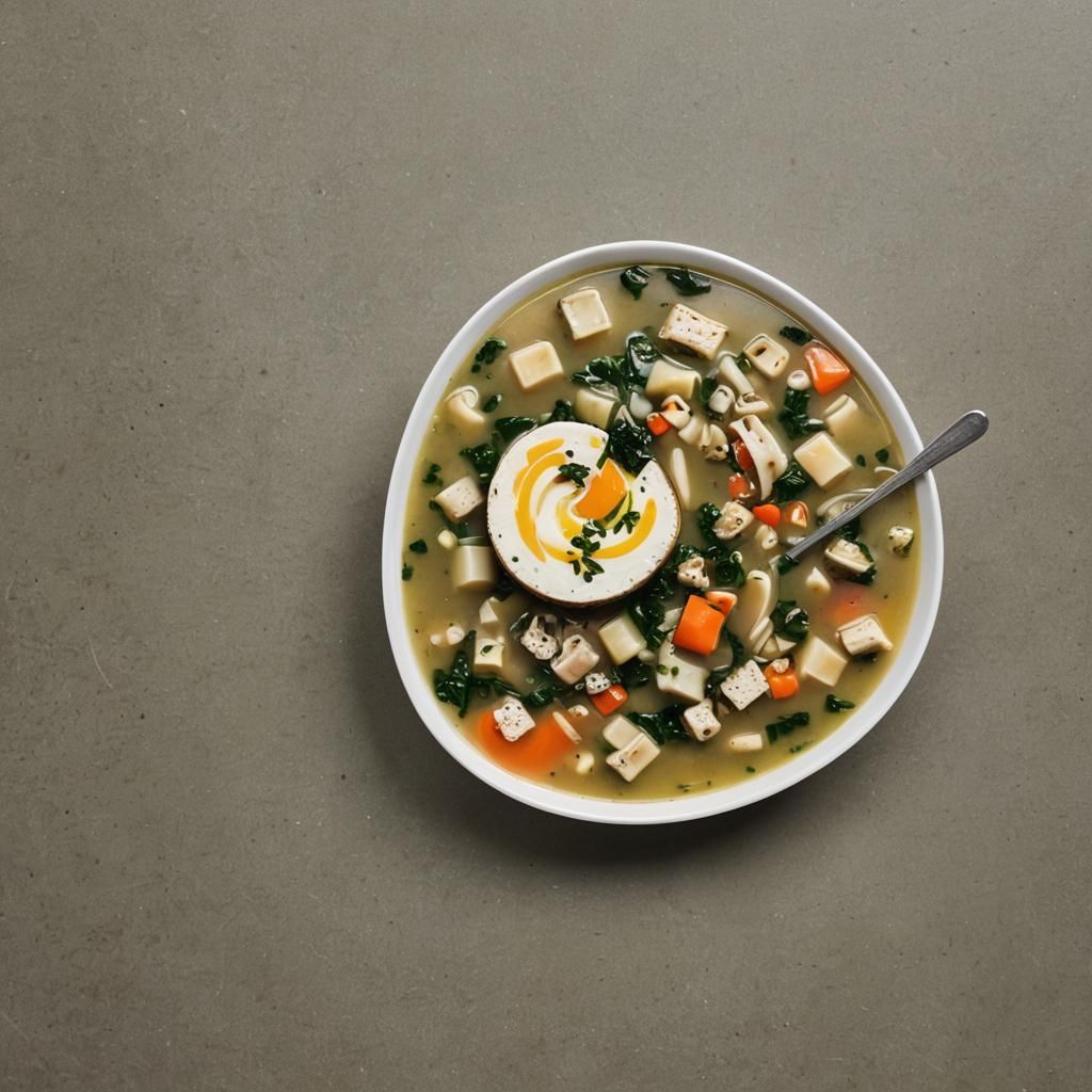 Delicious Soup with Bread Roll Still Life