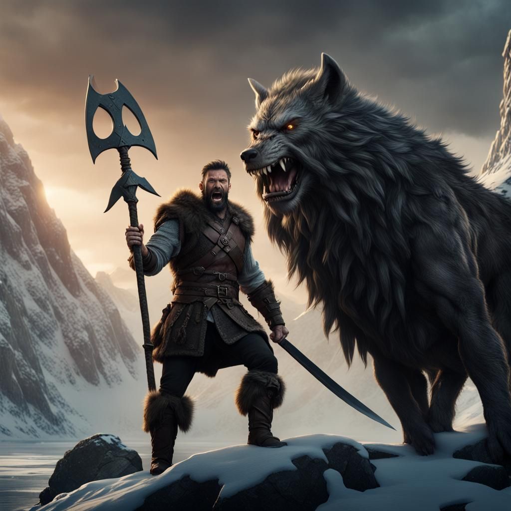 Hugh Jackman as Viking Werewolf in Detailed Painting
