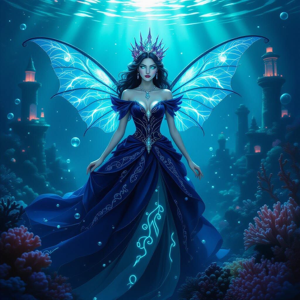Mystical Deep-Sea Princess with Bioluminescent Features