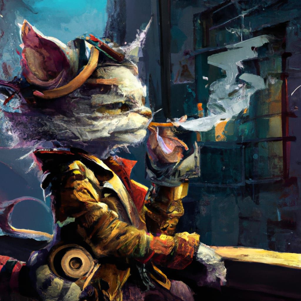 Hyperrealistic Steampunk Cat Smoking a Magic Cigar