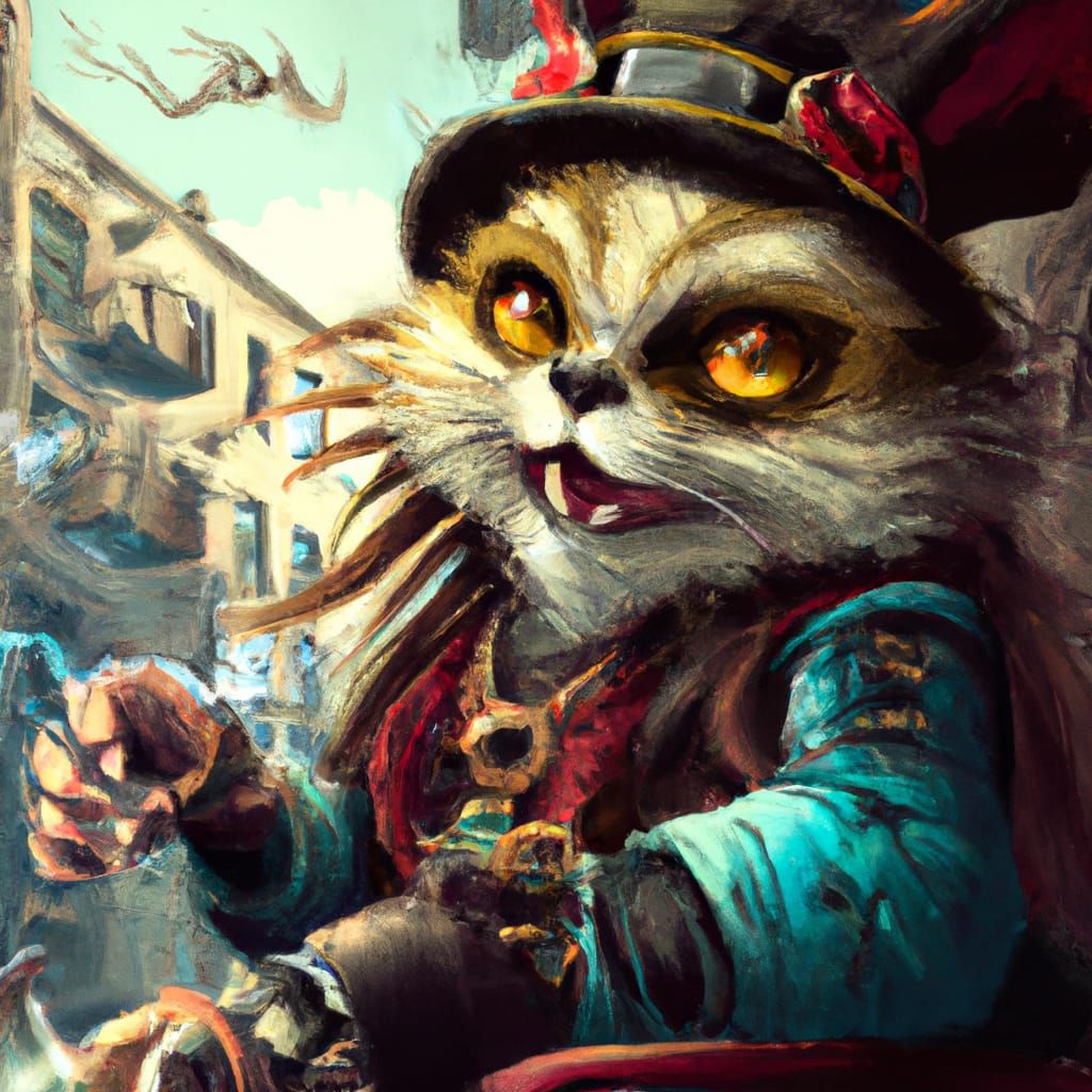 Hyperrealistic Steampunk Cat Smoking in Alley