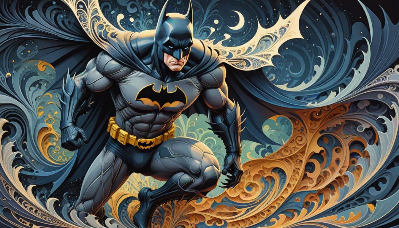 Abstract Fractal Batman in Gouache Style