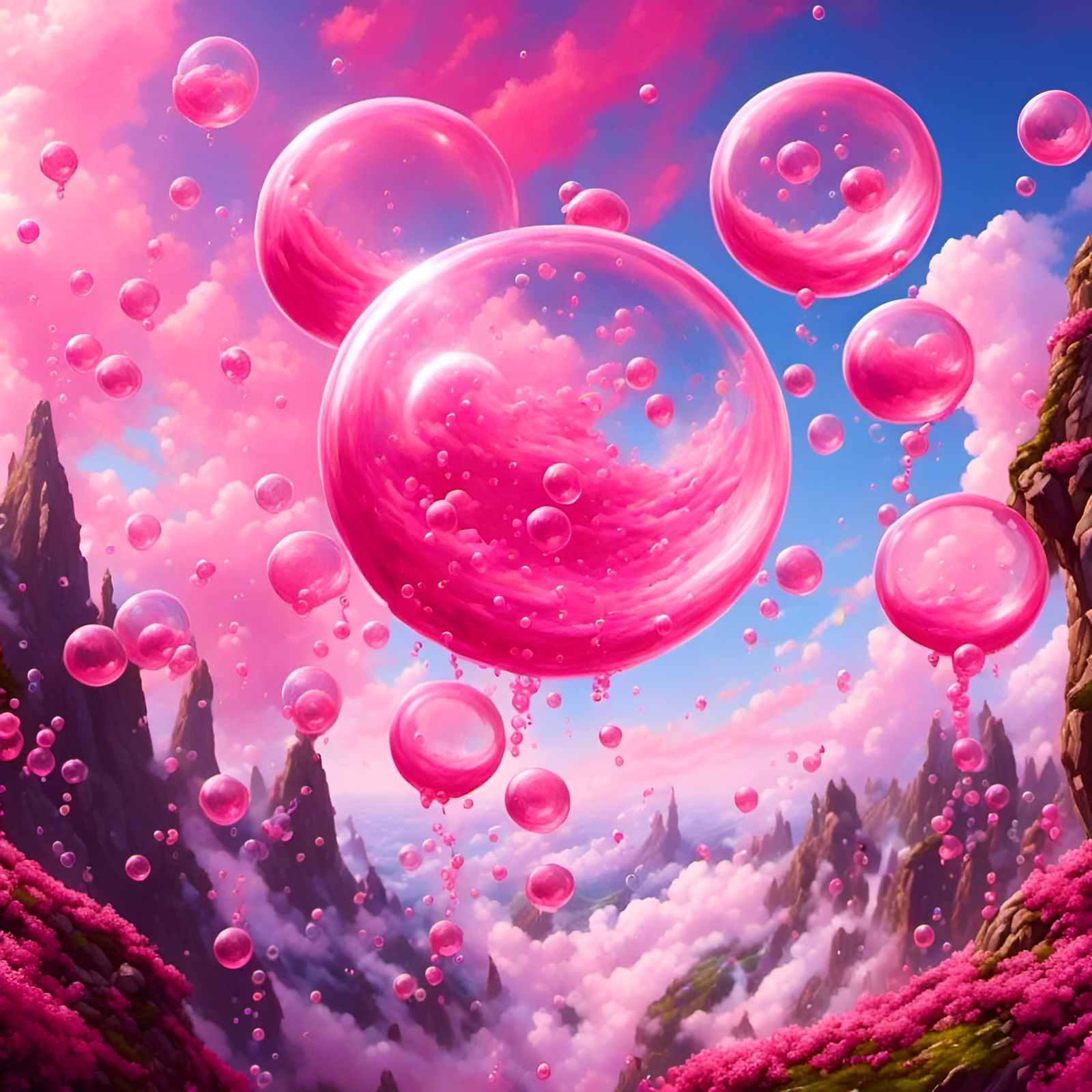 Enchanting Pink Bubbles Floating in the Sky