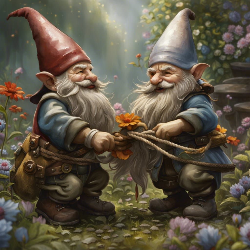 Garden Gnomes in Epic Tug-of-War