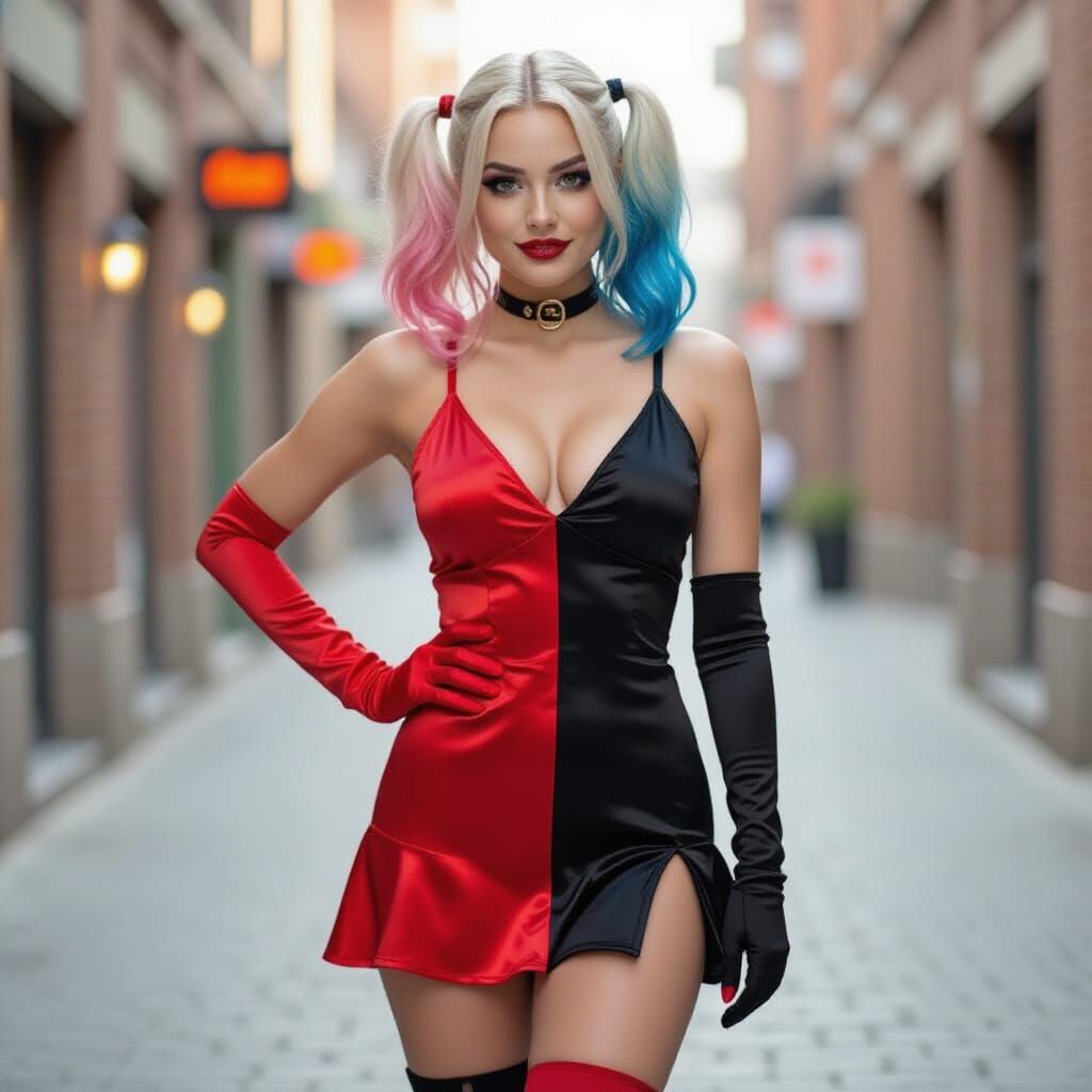 Harley Quinn in Satin Halloween Dress