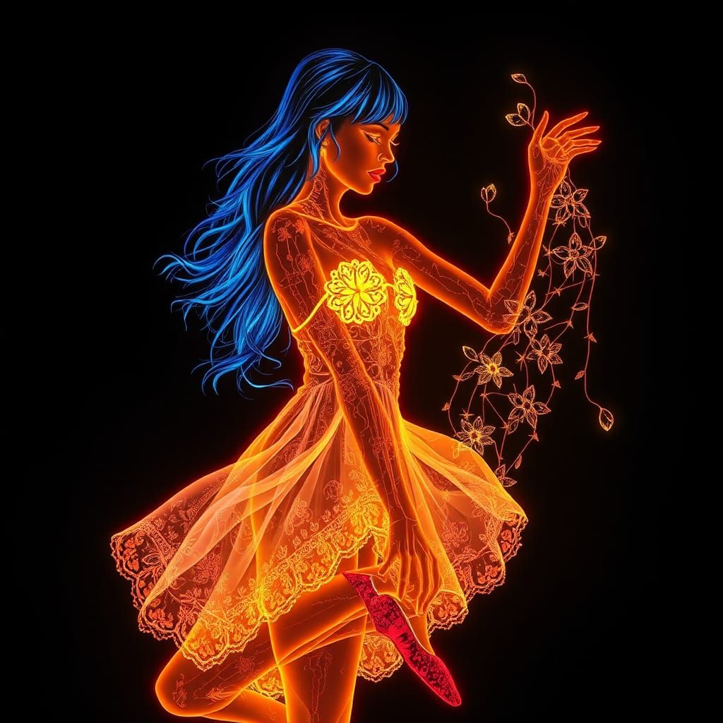 Radiological Goth Girl in Textile Art Style