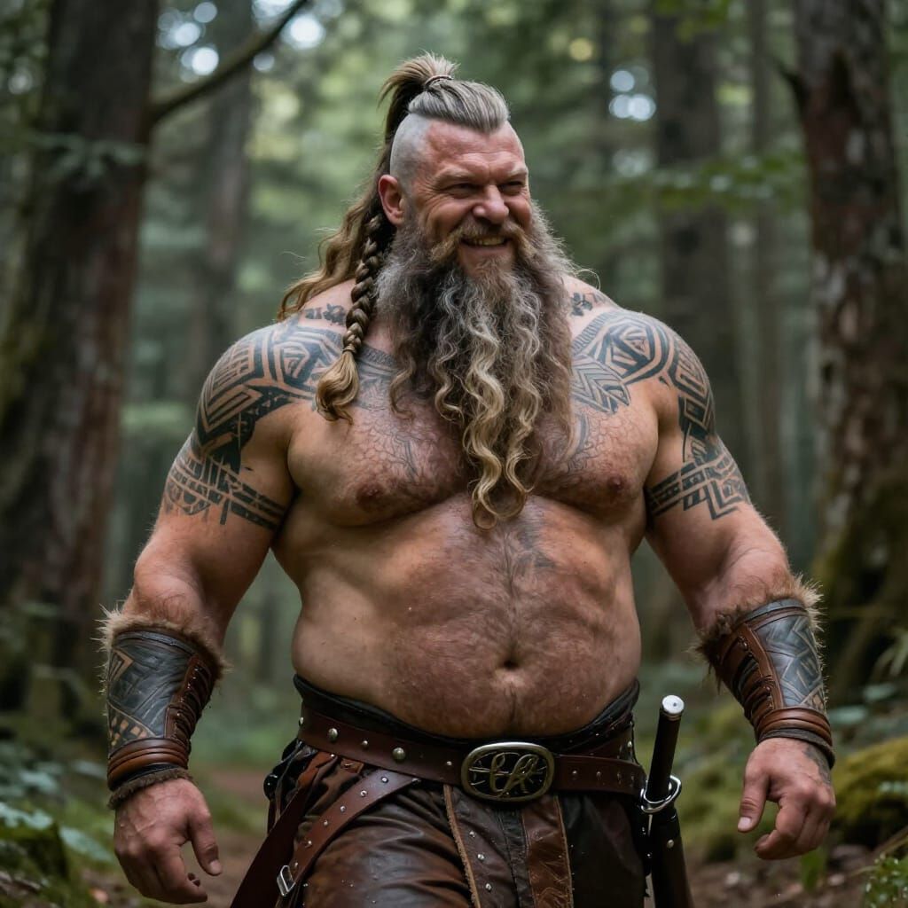 Muscular Viking Warrior with Long Hair and Beard