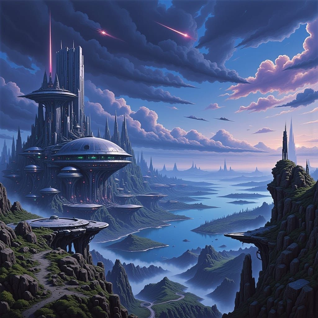Epic Sci-Fi Masterpiece: Mercbank Dome City Overlooking Lake