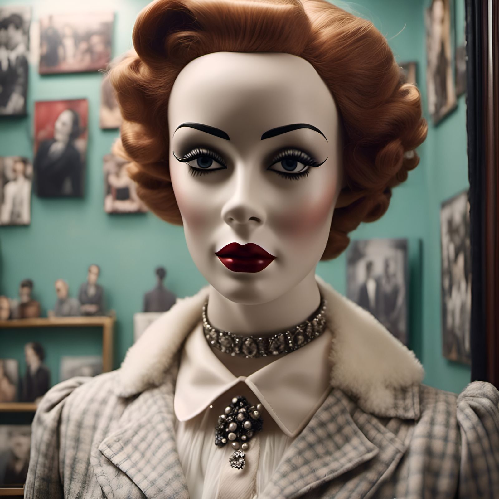 Creepy Mannequin Portrait in 1950s Movie Style