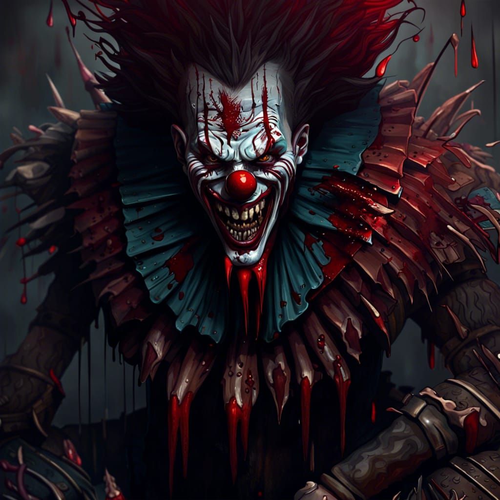 Terrifying Blood-Covered Clown with Knives