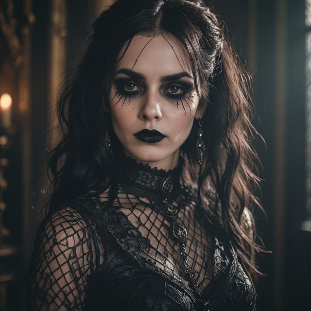 Death Goth Woman in Ornate Room: Gothic Portrait