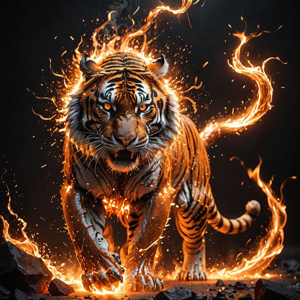 Molten Metal Tiger in Fiery Reaction