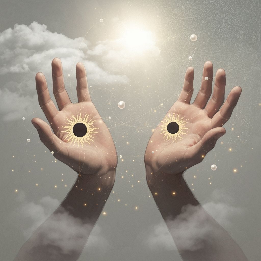 Man's Hands Reach for Glowing Sun Threads