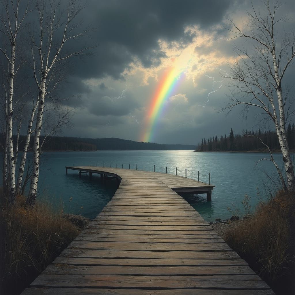 Serene Woodland Lake Scene in Oil Painting Style