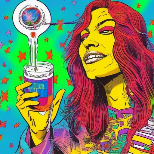 Psychedelic Hippie Soda in Pop Art Style